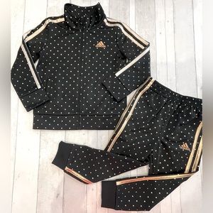 Adidas Two Piece Black & Gold Polka-dot Girls Track Set, 3T